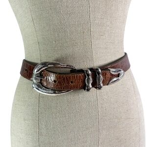 Vintage STREETS AHEAD Tan Western Leather Belt with Croc Texture Small 26